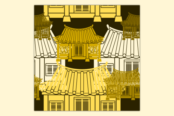Dark Front Korean Hanok Seamless Pattern