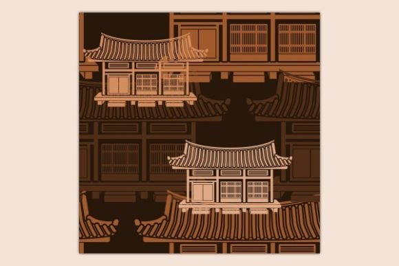 Dark Wide Korean House Seamless Pattern