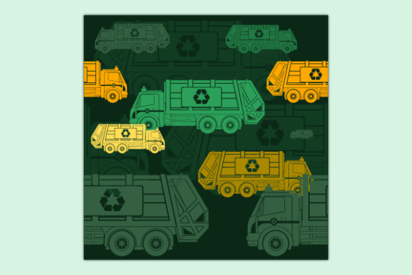 Flat Garbage Truck Dark Seamless Pattern: A Versatile Design for Green Life and Environment