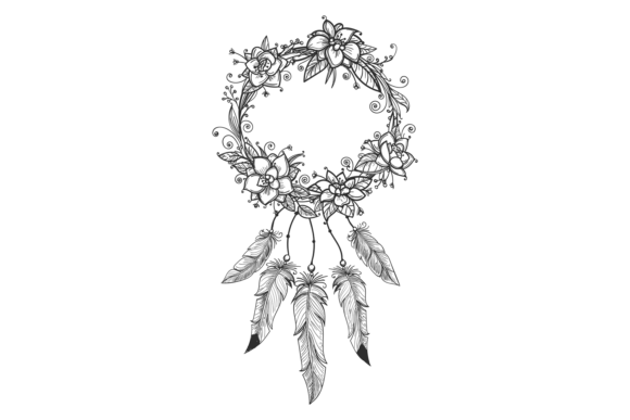 Floral Wreath with Bohemian Feathers