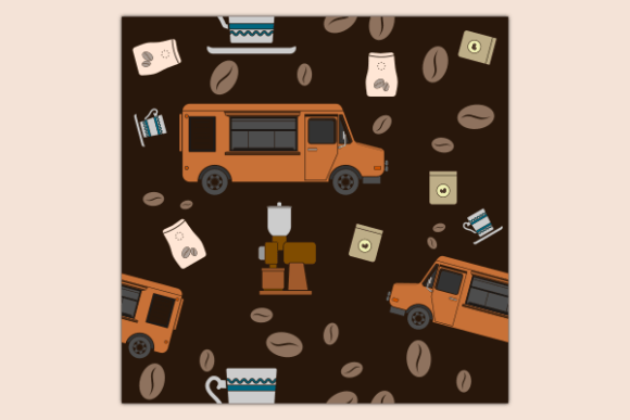 Mobile Coffee Shop Dark Seamless Pattern