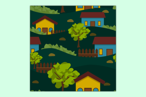 Village Houses and Trees Dark Pattern: A Versatile Design Resource