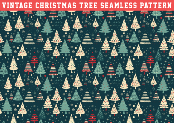 Vintage Christmas Tree Seamless Pattern
